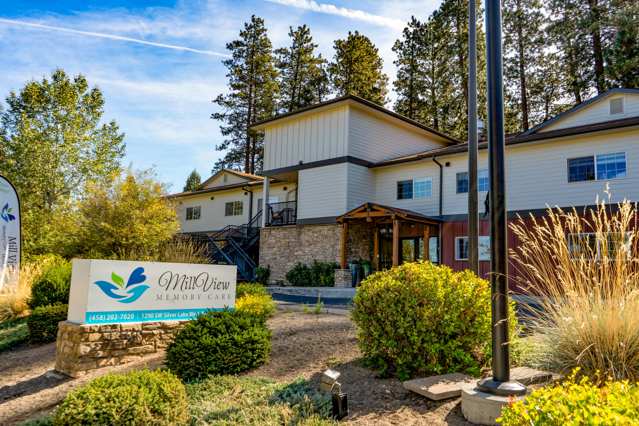 The Mill View Memory Care community building and grounds in Bend, Oregon.