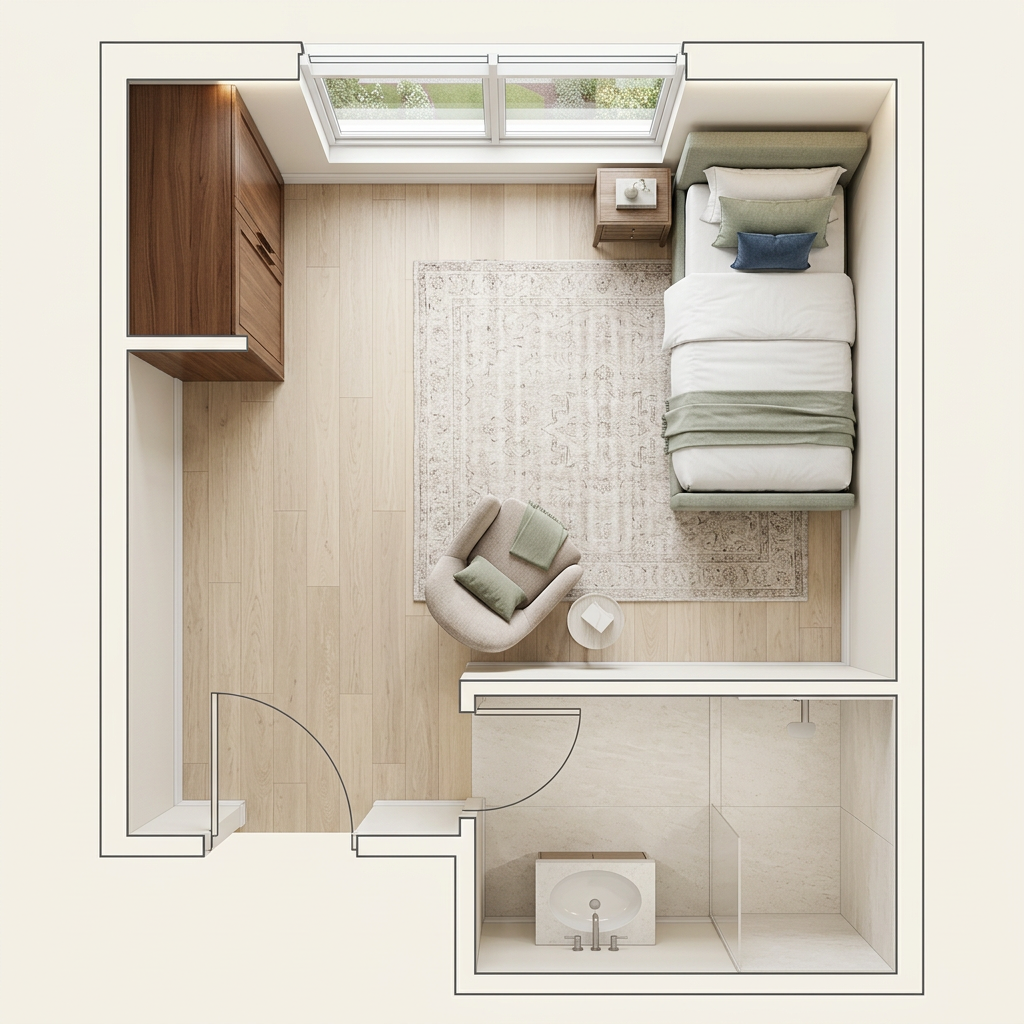 Private residence floor plan at Mill View Memory Care in Bend, OR.