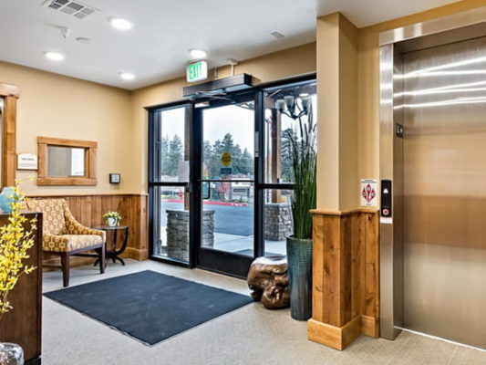 Mill View Memory Care in Bend Oregon - Front Entrance and Elevator